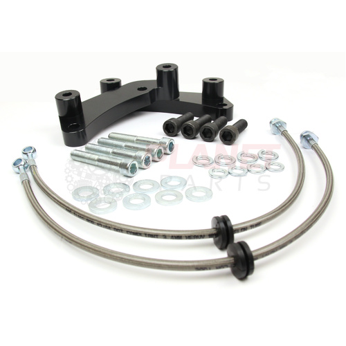 Ford BA BF Falcon FRONT Brembo 6-Piston Big Brake Upgrade Brackets/Adaptors & Braided Brake Hoses - suit Mustang 6 Piston Calipers