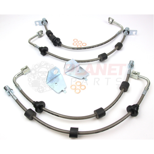 Front AND Rear Braided Brake Hoses for Ford Falcon FG FGX SEDAN (inc. XR6, XR8, XR6 Turbo) SET (4 Hoses)
