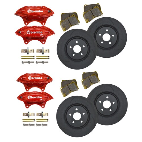 Holden VE Commodore FRONT & REAR RED Brembo Brake Upgrade Kit (Complete Kit) DIMPLED & SLOTTED ROTORS