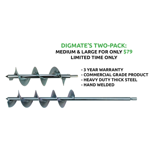 TWO Digmate Power Garden Augers Earth Planter Post Hole Soil Digger Drill PACK - Medium and Large