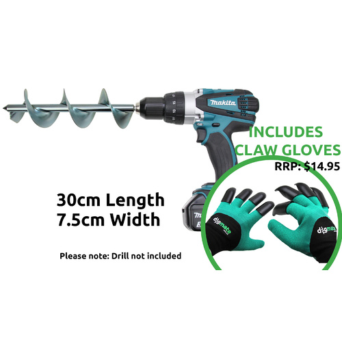 Digmate Power Garden Auger Medium Earth Planter Post Hole Digger Drill DM002 + PAIR OF CLAW GLOVES