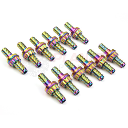 SET OF 12 Ford Falcon BA BF FG FGX BARRA (Turbo & Non-Turbo) TITANIUM Exhaust Manifold Studs Nuts & Washers RAINBOW