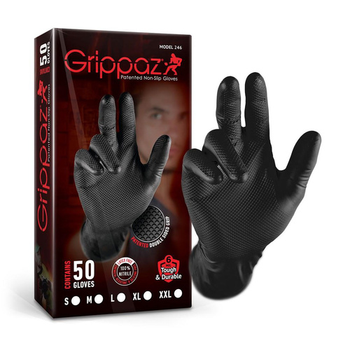 Grippaz BLACK Premium Nitrile Gloves M 50PCS Workshop Mechanic Non Slip Heavy Duty