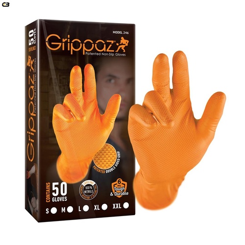 Grippaz ORANGE Premium Nitrile Gloves 2XL 50PCS Workshop Mechanic Non Slip Heavy Duty