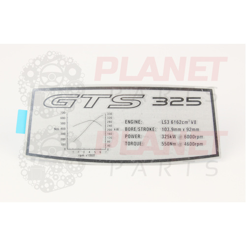 NEW GENUINE HSV VE E2 E3 GTS LS3 325KW Engine Cover Nameplate Badge