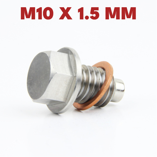 M10 × 1.5 Magnetic Stainless Steel Oil Drain Plug Sump Drain Nut Bolt with Copper Gasket Crush Washer