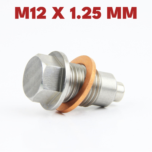 M12 × 1.25 Magnetic Stainless Steel Oil Drain Plug Sump Drain Nut Bolt with Copper Gasket Crush Washer