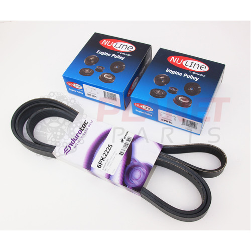 STEEL Tensioner & Idler Pulley + DRIVE BELT for Ford Falcon BA BF FG FGX BARRA 6cyl (inc. Turbo)